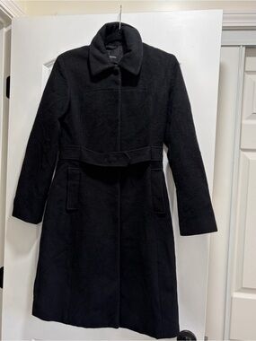 Vintage Moda International Black Wool Blend Belted Trench Coat - Size 4